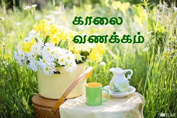Tamil Good Morning Wishes with Coffee and Flowers