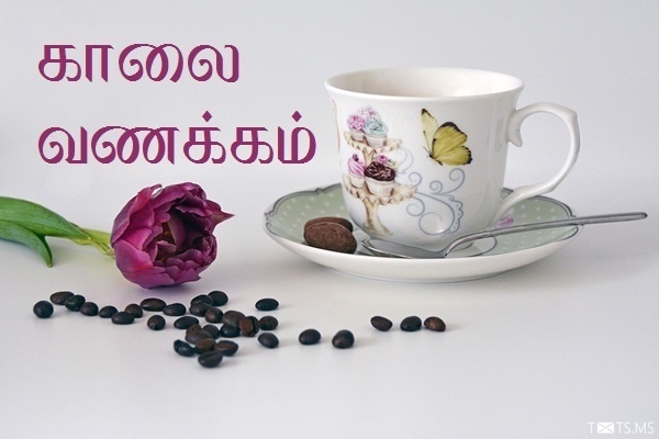 Tamil Good Morning Wishes with Cup of Coffee and Flower
